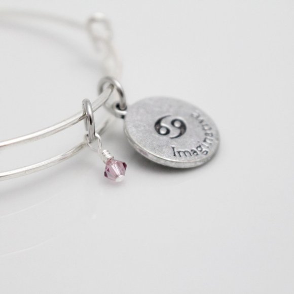 June Cancer Adjustable Charm Bangle - Handmade Zodiac Bracelet - Picture 10 of 11